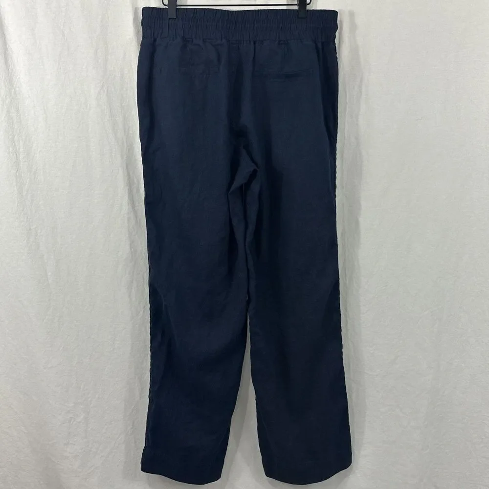 Quince European 100% Linen Deep Navy Wide Leg Pants Womens Sz L Beach Coastal